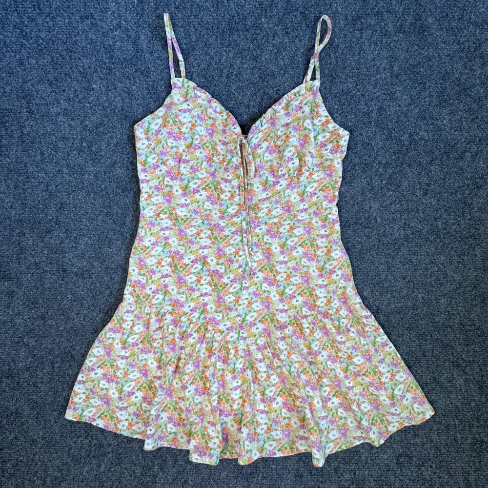 LA Hearts PacSun Floral Mini Dress Smocked Back Tie‎ Front Ruffle Hem DW214003 M